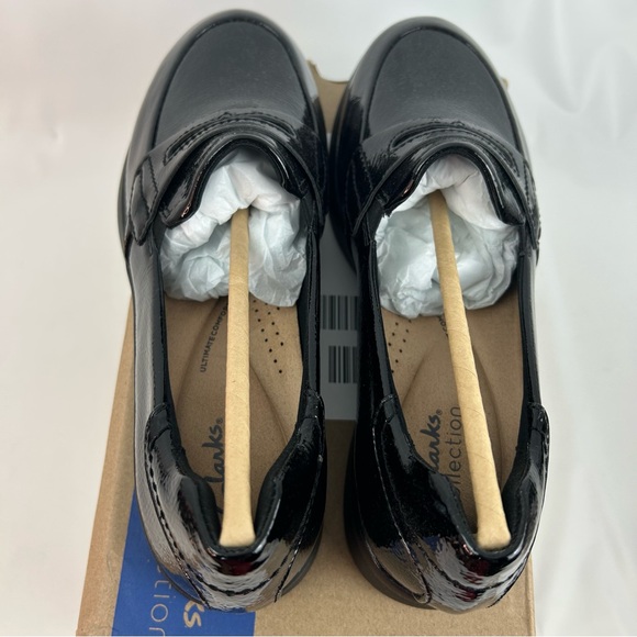 Clarks Black Ellowyn Penny crinkle patent Slip-On Loafers - Picture 5 of 7